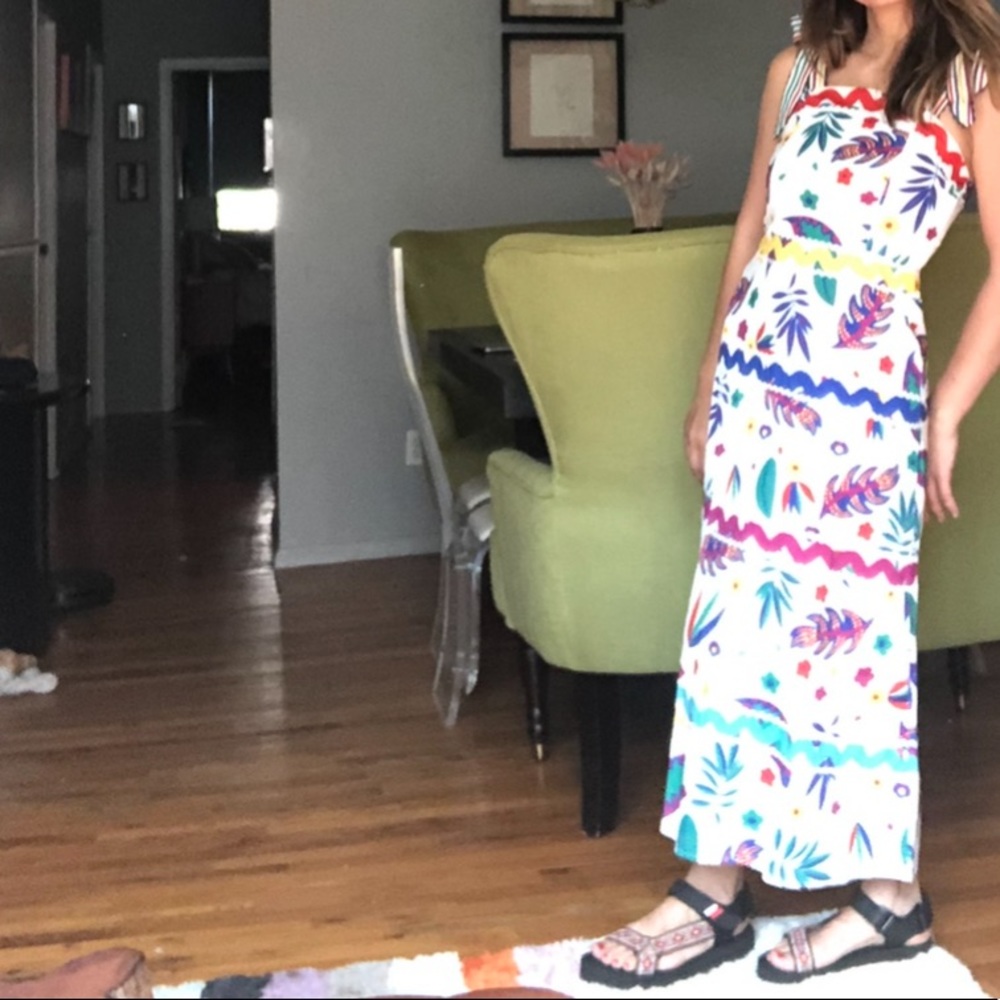 Tie shoulder printed tea length sundress